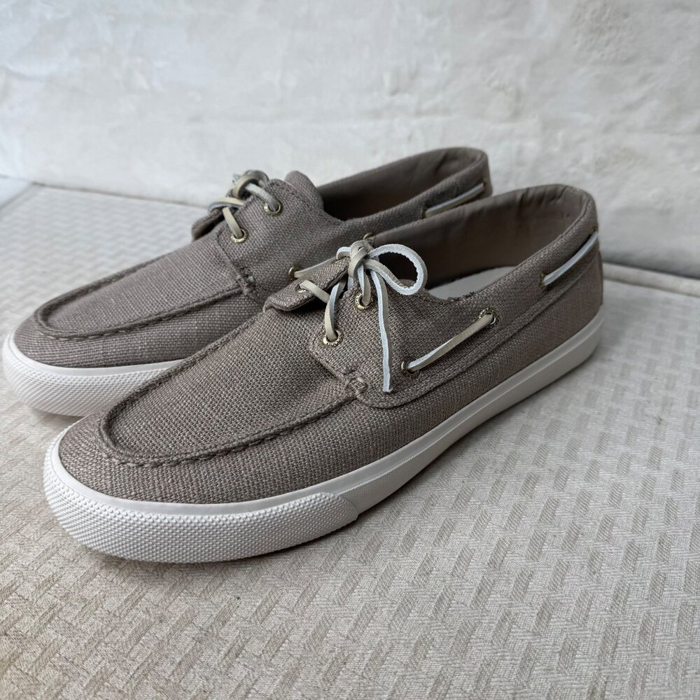 Sperry Mens Boat Sneakers Casual Size 11 Beige Canvas Deck Shoes - Picture 2 of 7
